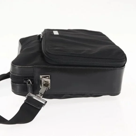 GUCCI Shoulder Bag Nylon Leather Black Auth